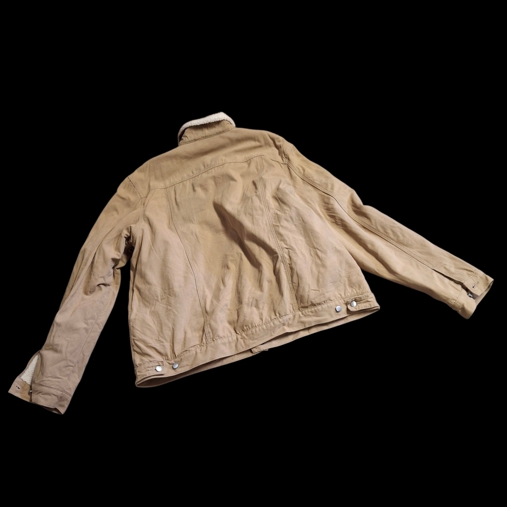 Rock & Roll Khaki Denim Sherpa Lined Trucker Jacket Men Size XXL - Picture 10 of 16